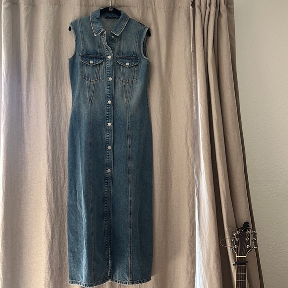 Zara (EUC)• long denim jean button front midi maxi collared split hem dress - Picture 8 of 12